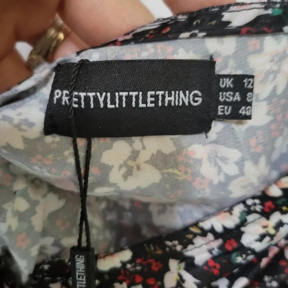 ❤️ 3 for $35 Pretty little thing ditsy long sleeve floral satin runched dress 8 - Picture 8 of 11